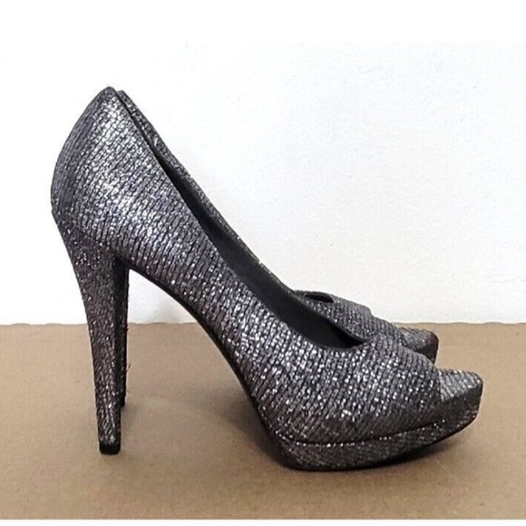 Vera Wang Selima Silver Glitter Peep Toe Platform Stiletto Pumps Womens Size 7 - Picture 9 of 12